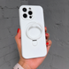 Силиконовый чехол с микрофиброй и кольцом подставкой для iPhone 13 Pro Max White