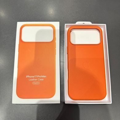 Чехол кожаный Leather case with MagSafe анимация для iPhone 17 Pro Max Orange