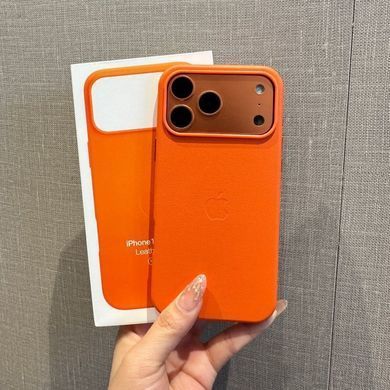 Чехол кожаный Leather case with MagSafe анимация для iPhone 17 Pro Max Orange