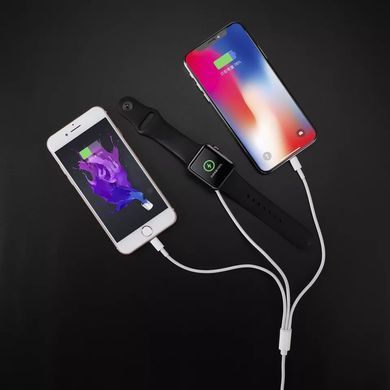 Зарядний Кабель для Apple Watch та iPhone Magnetic with Lightning Charging Cable 3 в 1 для Apple White