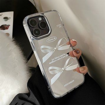 Чехол зеркальный силиконовый с бантом Bow Case для iPhone 14 Pro Max Silver