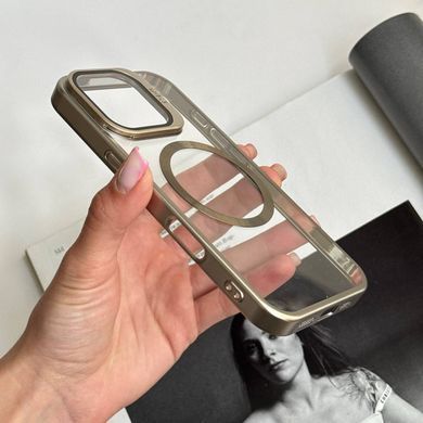 Чохол прозорий полікарбонат з MagSafe і захисною відкидною скляною підставкою для iPhone 15 Pro Dark Grey