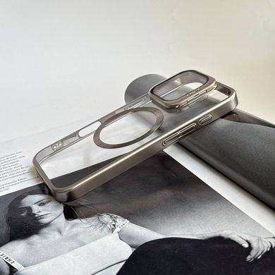 Чохол прозорий полікарбонат з MagSafe і захисною відкидною скляною підставкою для iPhone 15 Pro Dark Grey