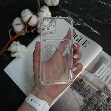 Чехол силикон ударопрочный с карманом для карт. для iPhone 14 Прозорий