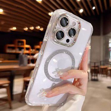 Чехол прозрачный силиконовый с блестками и MagSafe. для iPhone 16 Pro Max Прозорий