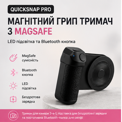 Магнитный грипп держатель Magsafe для телефона с LED подсветкой и Bluetooth кнопкой