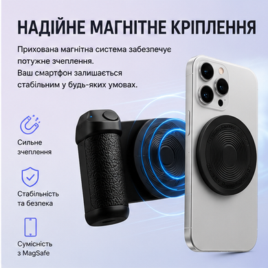 Магнитный грипп держатель Magsafe для телефона с LED подсветкой и Bluetooth кнопкой