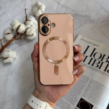 Чехол глянцевый силикон с Magsafe для iPhone 16 Pink Sand