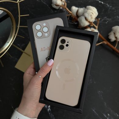 Чехол стеклянный с матовым ободком и магнитом Titanium Lux MagSafe для iPhone 11 Gold