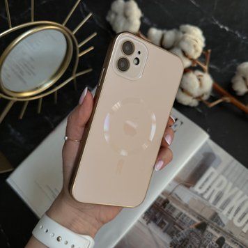 Чохол скляний з матовим обідком і магнітом Titanium Lux MagSafe для iPhone 12 Gold