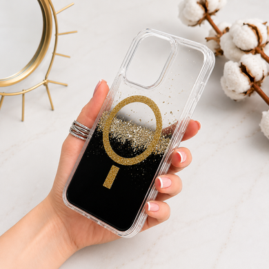 Чохол силіконовий з блискітками MagSafe для iPhone 16 Pro Max Gold