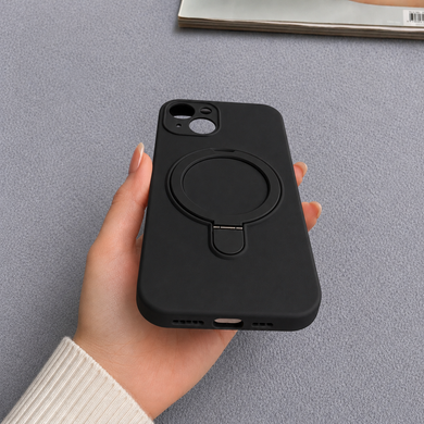 Силіконовий чохол з мікрофіброю і кільцем підставкою для iPhone 15 Plus Black