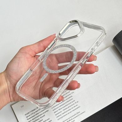 Чехол прозрачный силиконовый с блестками и MagSafe. для iPhone 16 Прозорий