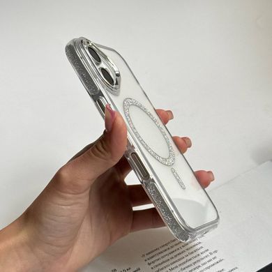 Чехол прозрачный силиконовый с блестками и MagSafe. для iPhone 16 Прозорий