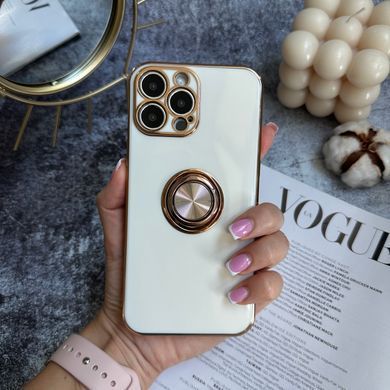 Чехол глянцевый силикон с кольцом держателем для iPhone 11 Pro White