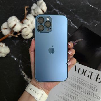 Чехол стеклянный матовый с защитой камеры Matte AG-Glass для iPhone 14 Pro Max Royal blue