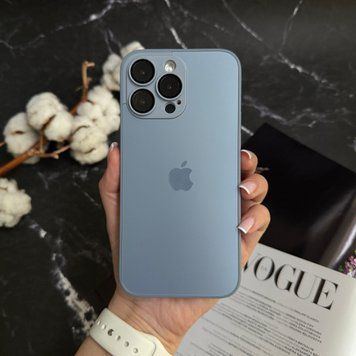 Чехол стеклянный матовый с защитой камеры Matte AG-Glass для iPhone 14 Pro Max Sea Blue