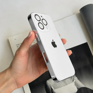 Чехол матовый стеклянный с цветным ободком Titanium Case для iPhone 13 Pro White