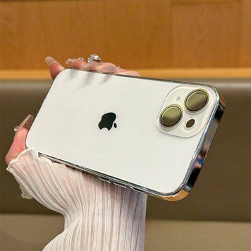 Чехол матовый стеклянный с цветным ободком Titanium Case для iPhone 14 White