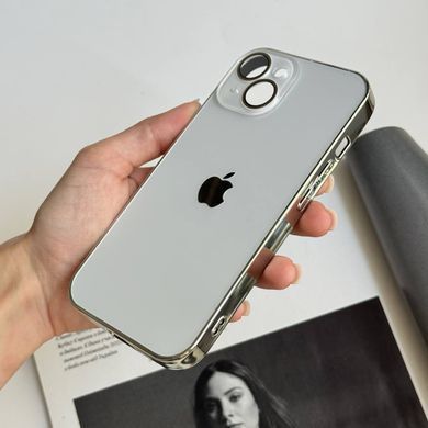 Чехол матовый стеклянный с цветным ободком Titanium Case для iPhone 14 White