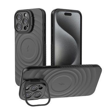 Силіконовий протиударний чохол з відкидною підставкою MagSafe Support Texture для iPhone 15 Black