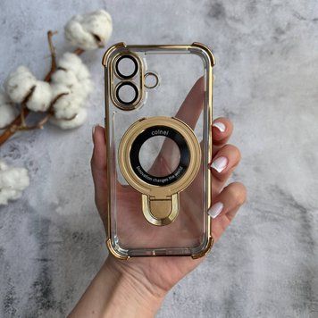 Чехол силиконовый ударопрочный с Magsafe и подставкой для iPhone 16 Gold
