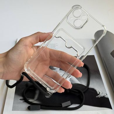 Чехол силиконовый ударопрочный с карманом и шнурком через плечо для iPhone 14 Прозорий