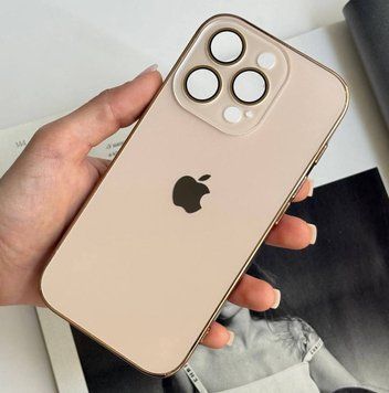 Чехол стеклянный с хромированным ободком Titanium Case для iPhone 16 Pro Max Gold