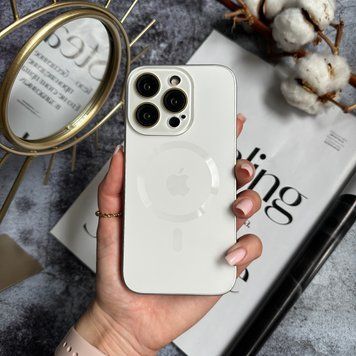 Чохол скляний з матовим обідком і магнітом Titanium Lux MagSafe для iPhone 16 Pro Max White