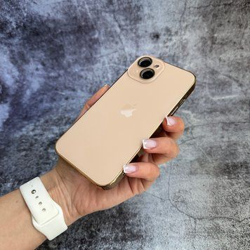 Чехол стеклянный с хромированным ободком Titanium Case для iPhone 14 Gold