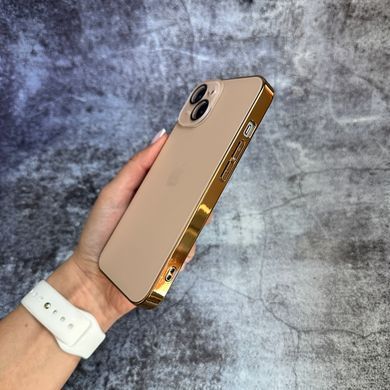 Чехол стеклянный с хромированным ободком Titanium Case для iPhone 14 Gold