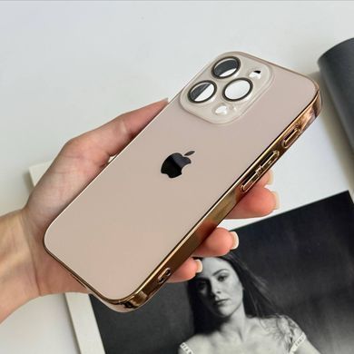 Чехол стеклянный с хромированным ободком Titanium Case для iPhone 16 Pro Max Gold