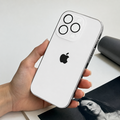 Чехол матовый стеклянный с цветным ободком Titanium Case для iPhone 16 Pro Max White