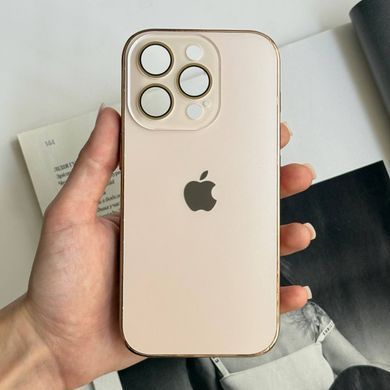 Чохол скляний з хромованим обідком Titanium Case для iPhone 14 Pro Gold
