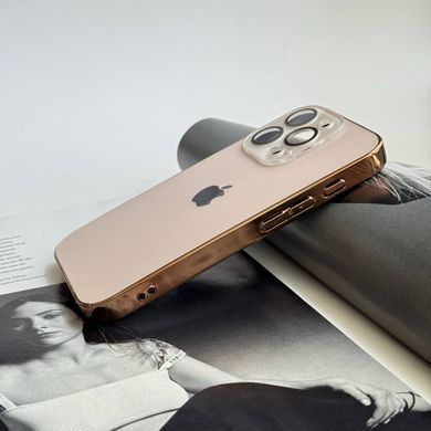 Чохол скляний з хромованим обідком Titanium Case для iPhone 14 Pro Gold