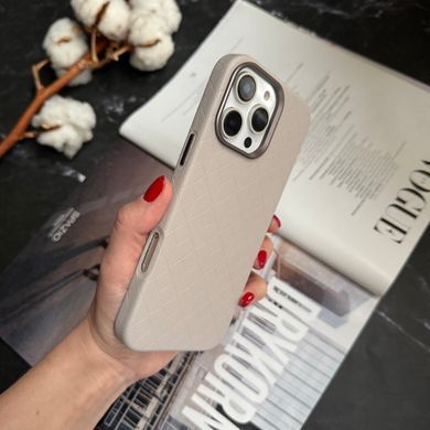 Чехол кожаный Luxury leather case с магнитом MagSafe для iPhone 14 Pro Max Silver