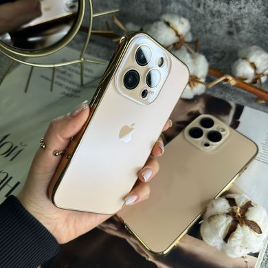 Чехол стеклянный с хромированным ободком Titanium Case для iPhone 15 Pro Gold