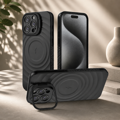 Силіконовий протиударний чохол з відкидною підставкою MagSafe Support Texture для iPhone 16 Pro Max Black