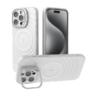 Силіконовий протиударний чохол з відкидною підставкою MagSafe Support Texture для iPhone 15 White