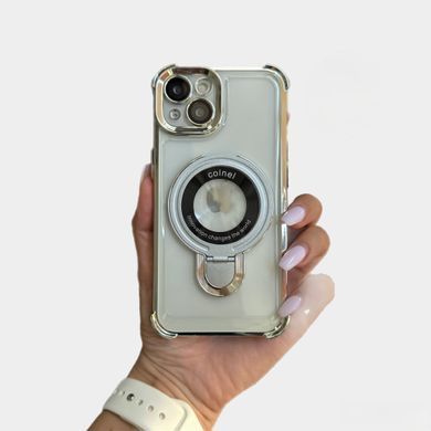 Чохол силіконовий ударостійкий з Magsafe і підставкою для iPhone 15 Plus Silver
