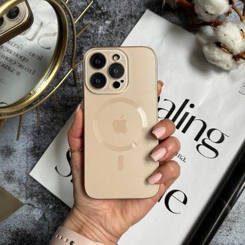 Чохол скляний з матовим обідком і магнітом Titanium Lux MagSafe для iPhone 16 Pro Max Gold