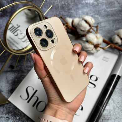 Чохол скляний з матовим обідком і магнітом Titanium Lux MagSafe для iPhone 16 Pro Max Gold