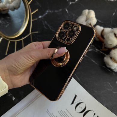 Чехол глянцевый силикон с кольцом держателем для iPhone 13 Pro Max Black