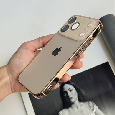 Чехол стеклянный с хромированным ободком Titanium Case для iPhone 17 Pro Max Gold