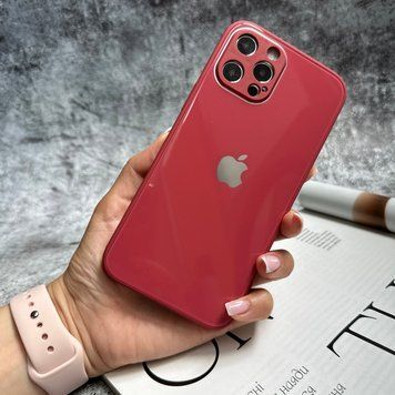 Чехол стеклянный с защитой камеры для iPhone 12 Pro Rose red