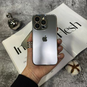 Чохол скляний з хромованим обідком Titanium Case для iPhone 15 Pro Silver