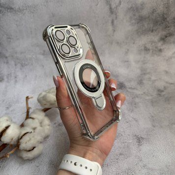 Чехол силиконовый ударопрочный с Magsafe и подставкой для iPhone 15 Pro Max Silver
