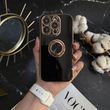 Чехол глянцевый силикон с кольцом держателем для iPhone 13 Pro Black