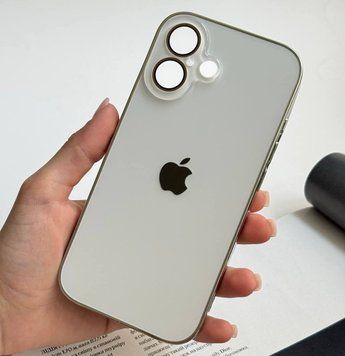 Чехол матовый стеклянный с цветным ободком Titanium Case для iPhone 17 White