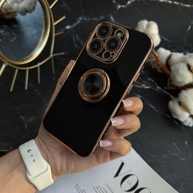 Чехол глянцевый силикон с кольцом держателем для iPhone 13 Pro Black